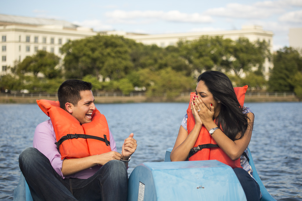 Manik Aggarwal proposes to his girlfriend Nimisha on a paddleboat in the Tidal Basin, Washington, DC, Sunday September 20, 2015.