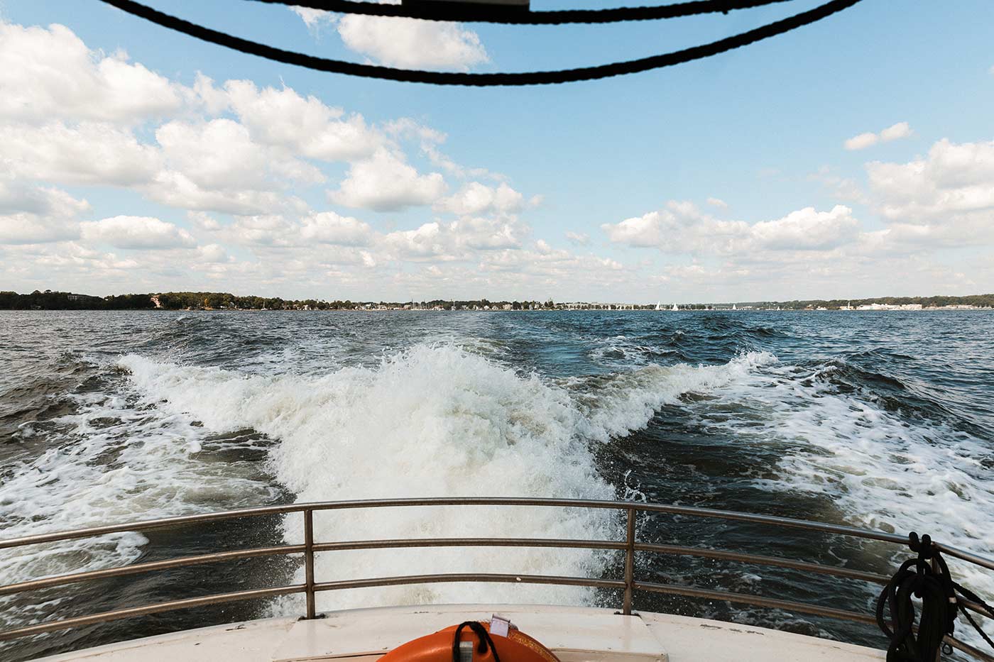 chesapeake bay as viewed from rear of a boat