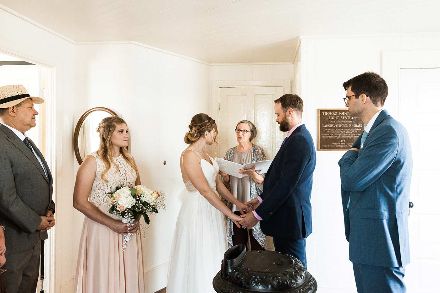 wedding ceremony inside thomas point shoal lighthouse