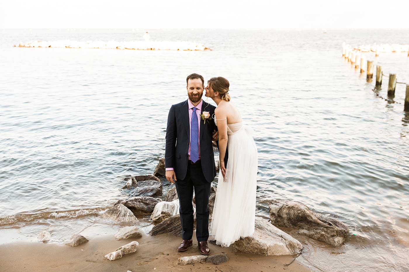 bride and groom at Oyster Harbor Beach