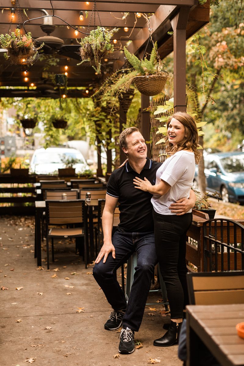 outdoor bar engagement photos