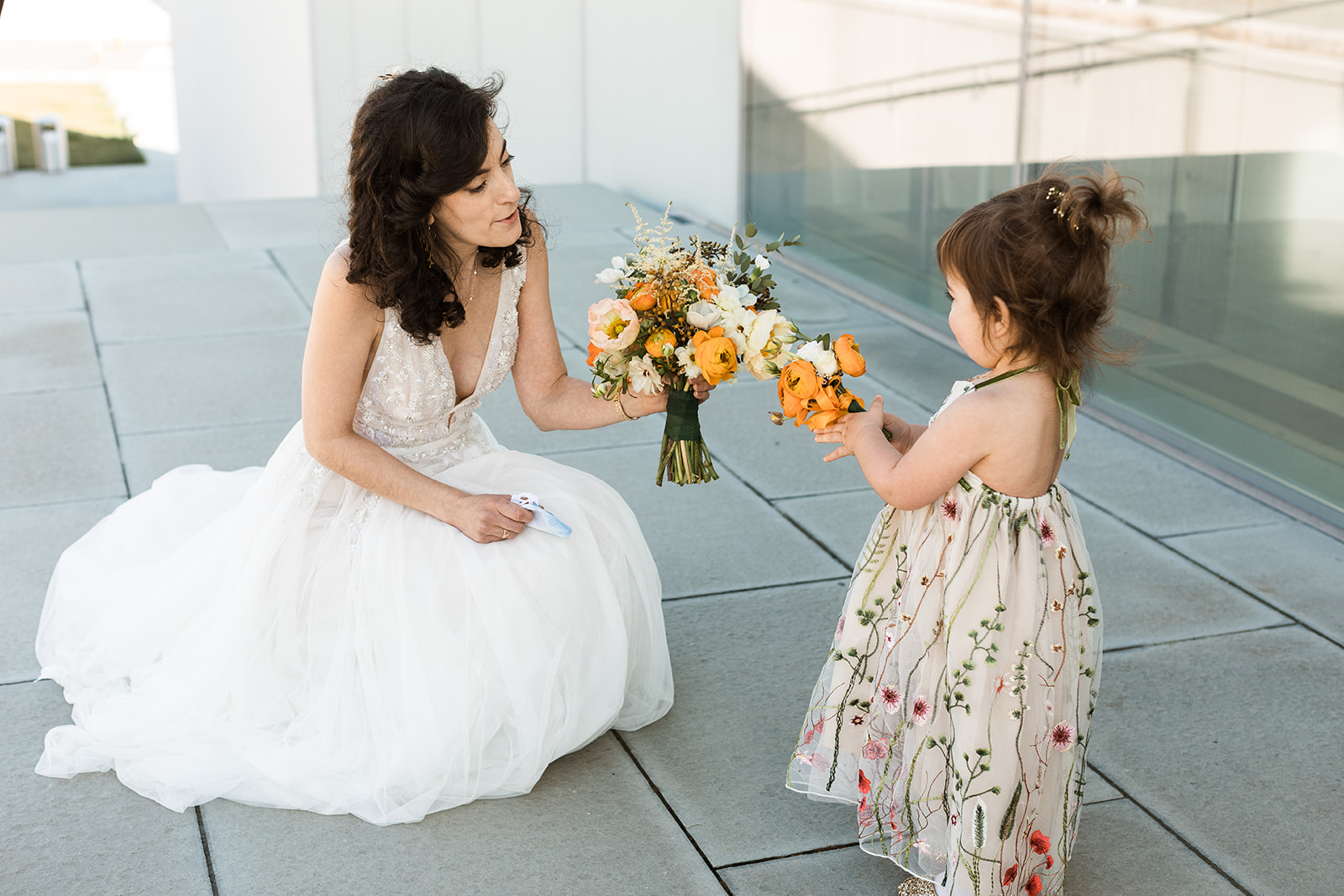 bride with flower girl