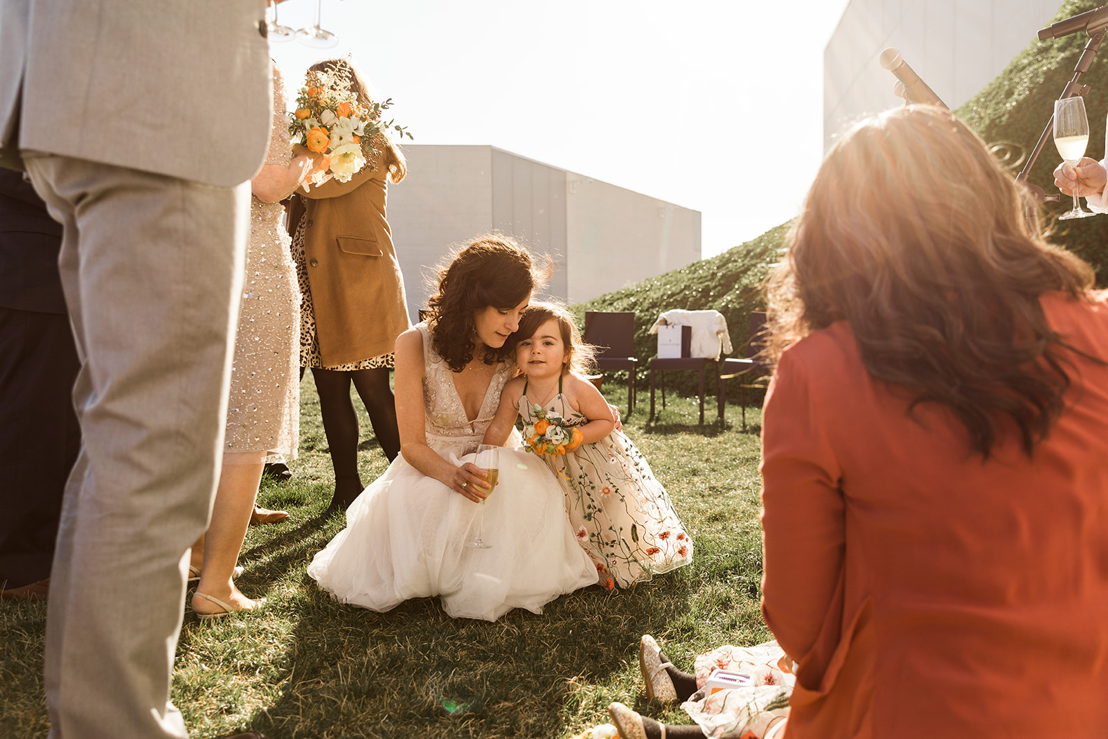 bride and flower girl