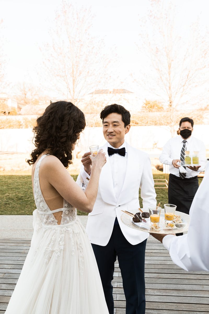 bride and groom during cocktail hour