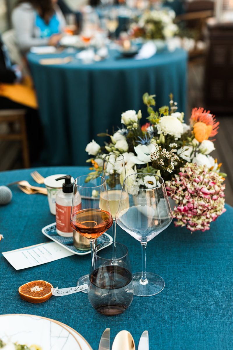 colorful wedding reception tables