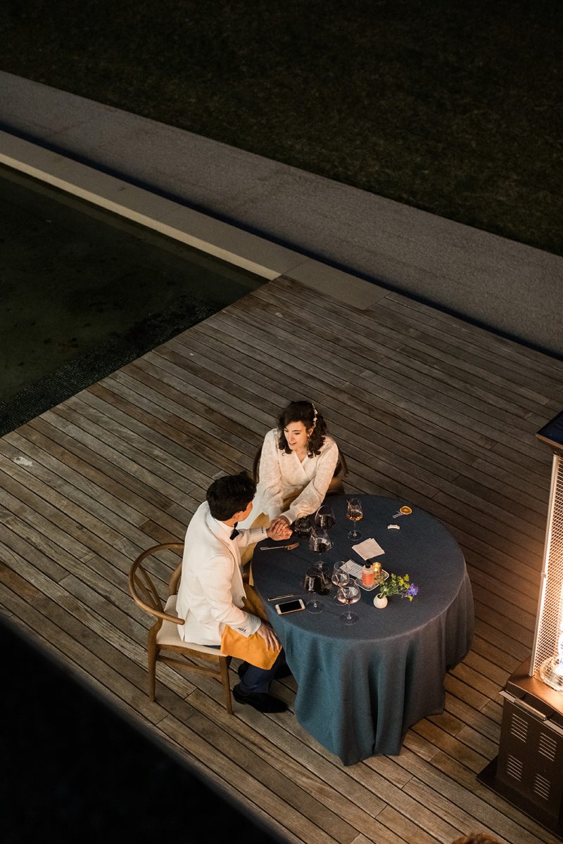 bride and groom reception from above