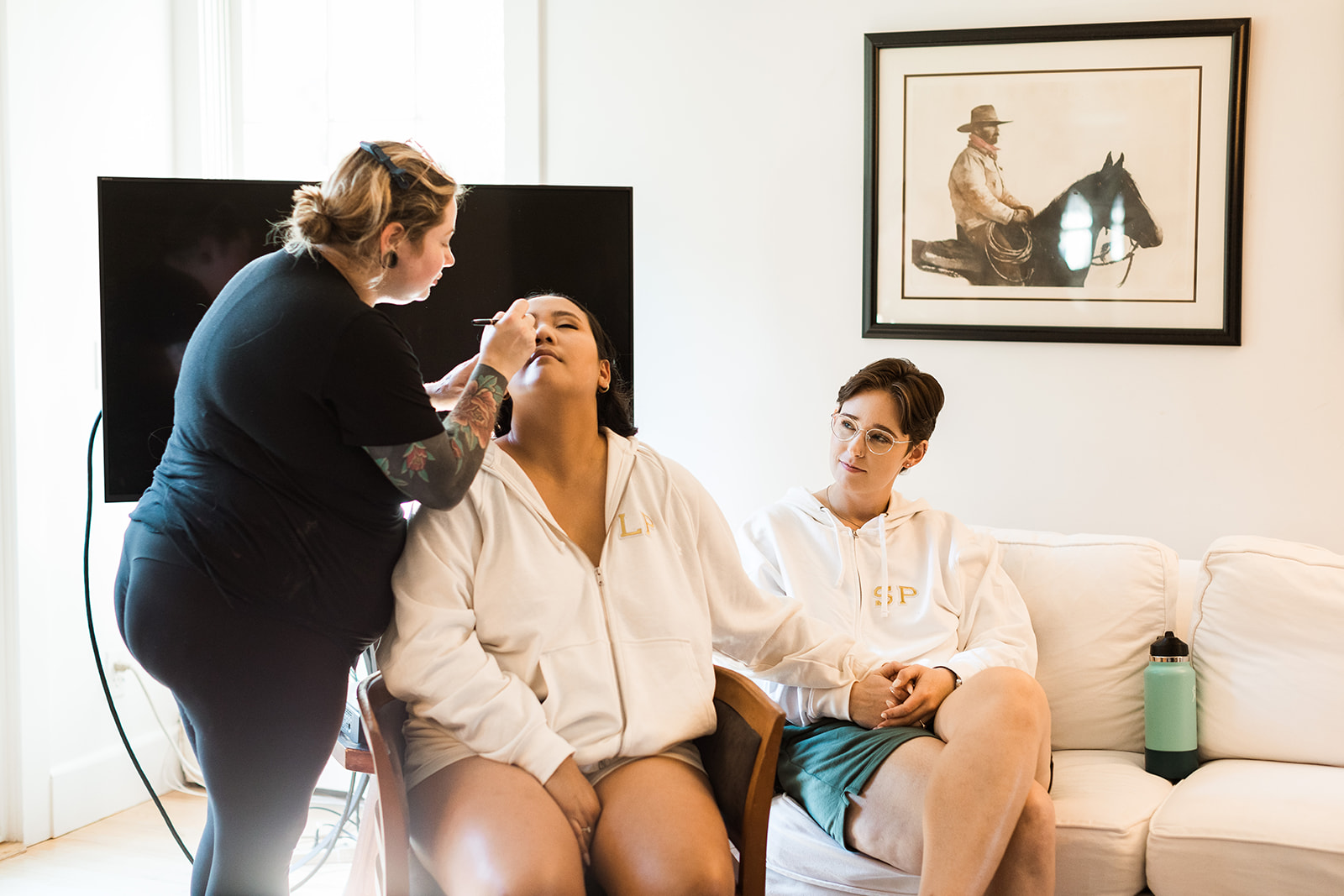 brides getting ready together