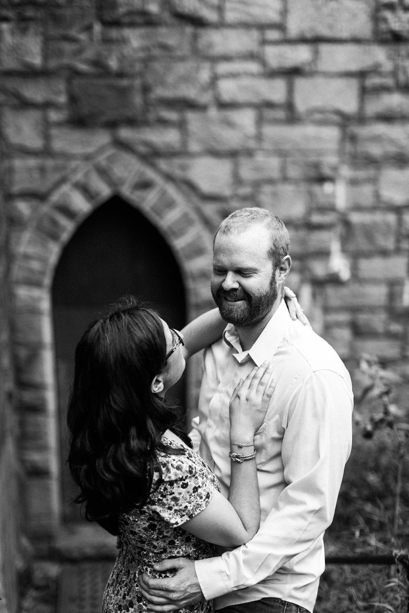 couple embracing at james river pump house