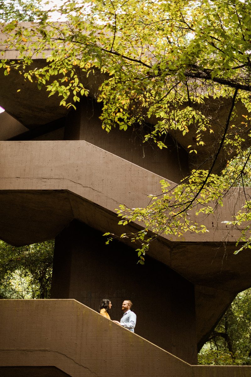 couple standing on staircase in richmond virginia