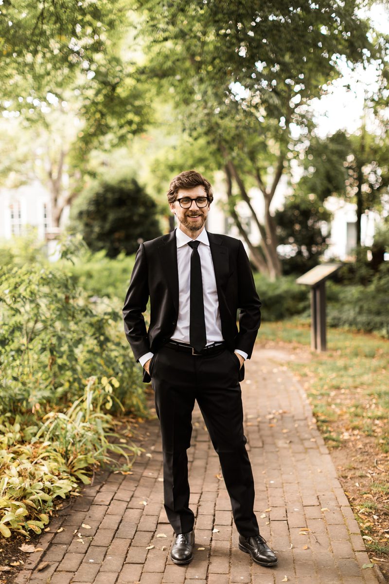 groom in garden at carlyle house