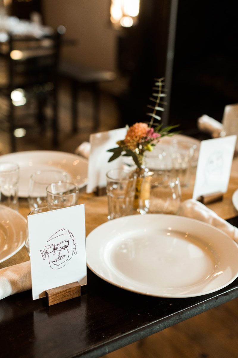 sketch of guests as placecards at wedding 