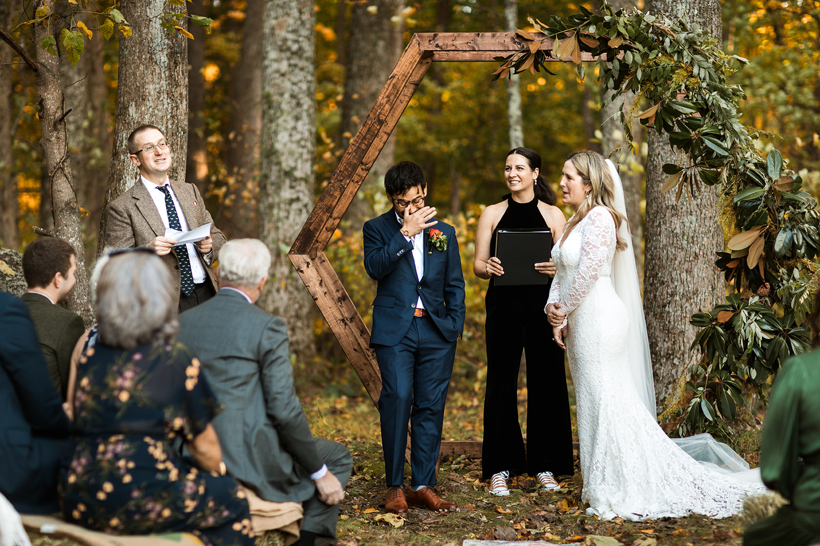 candid backyard wedding ceremony moments at a family farm in shenandoah