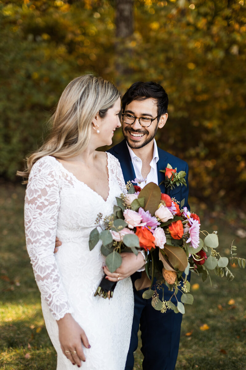 bride and groom portraits surrounded by lush forest landscapes in shenandoah