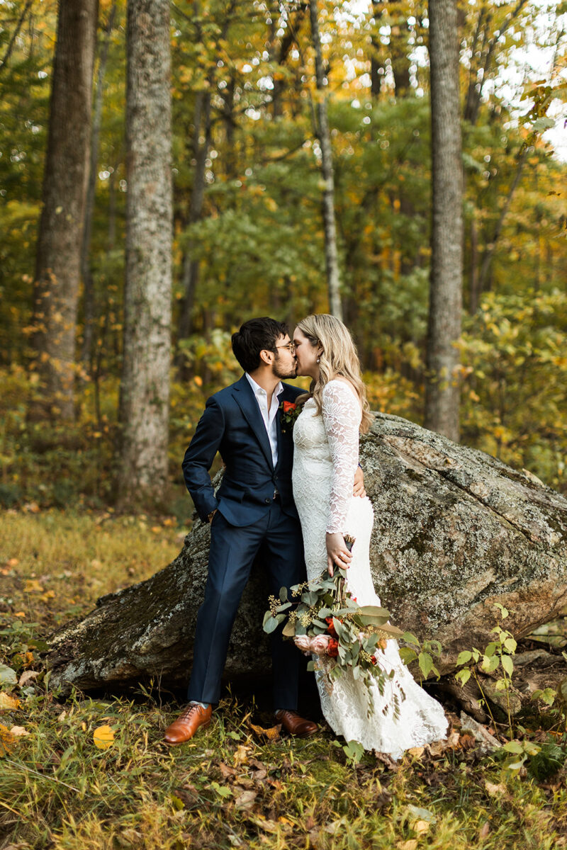 bride and groom portraits surrounded by lush forest landscapes in shenandoah