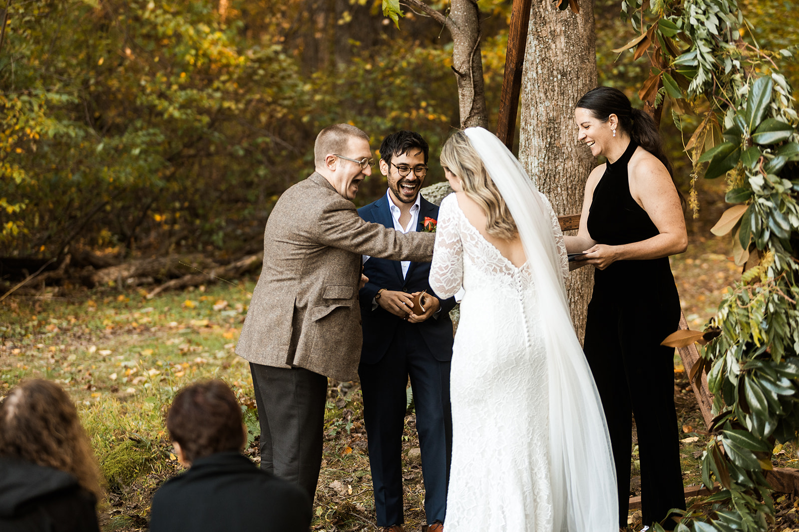 candid backyard wedding ceremony moments at a family farm in shenandoah