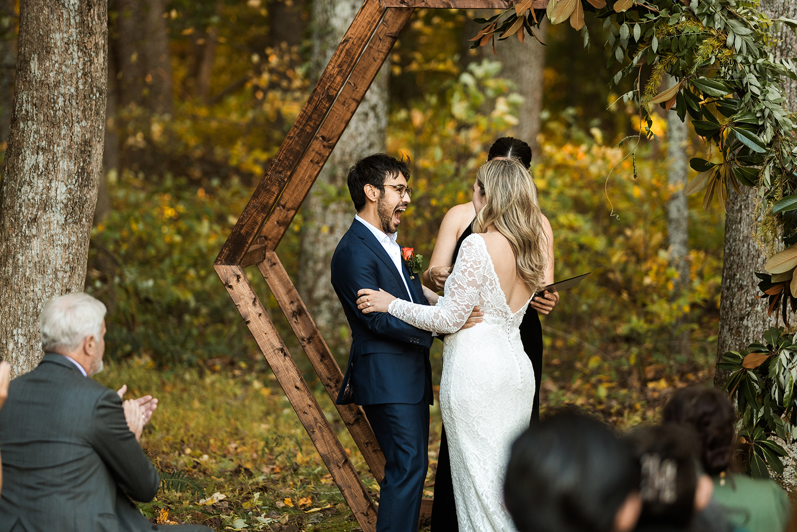 candid backyard wedding ceremony moments at a family farm in shenandoah