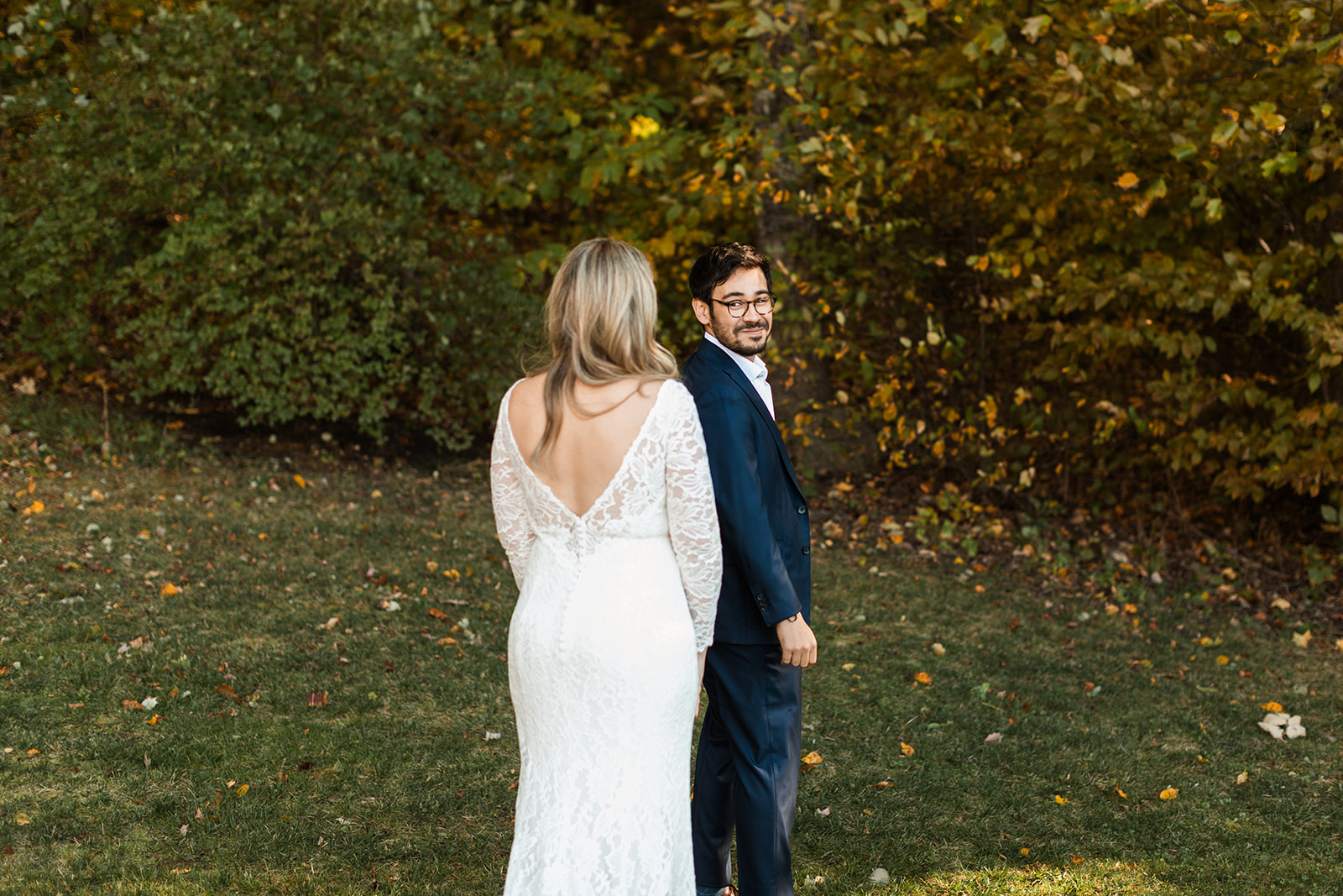 bride and groom first look
