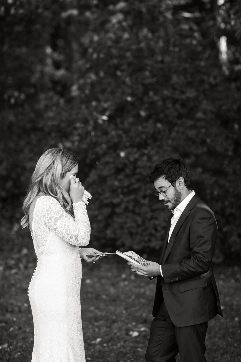 bride and groom exchanging private vows