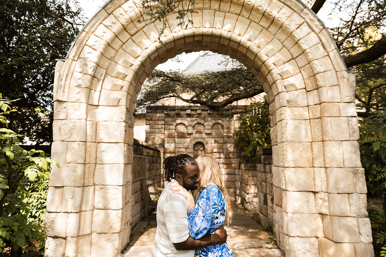 romantic couple at bishops garden, the national cathedral in dc