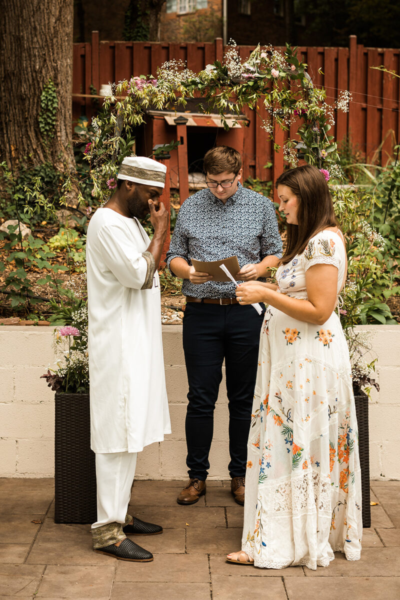 candid backyard wedding ceremony at home