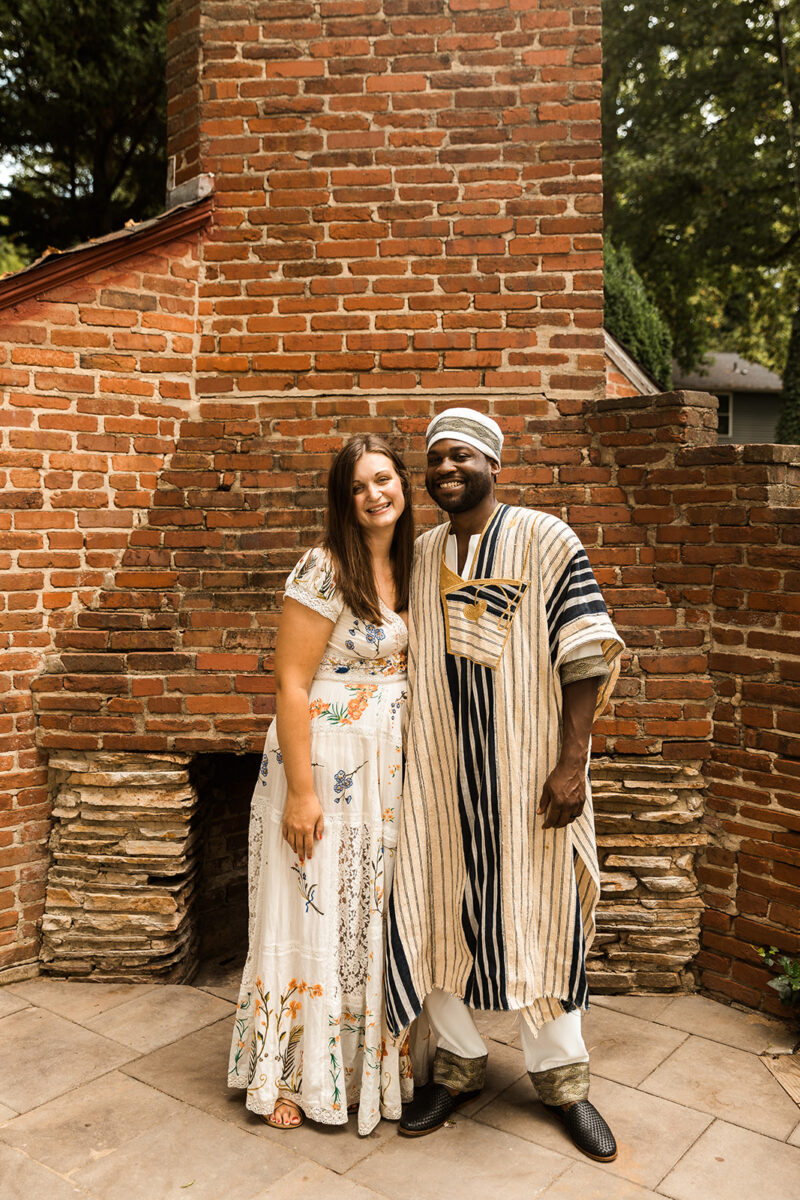 bride and groom wedding portraits in their backyard during their wedding at home in virginia