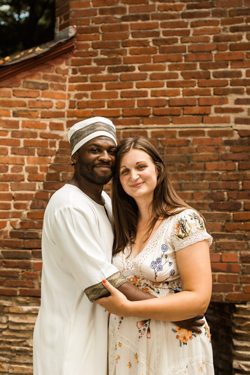 bride and groom wedding portraits in their backyard during their wedding at home in virginia