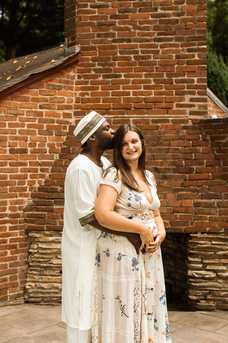 bride and groom wedding portraits in their backyard during their wedding at home in virginia