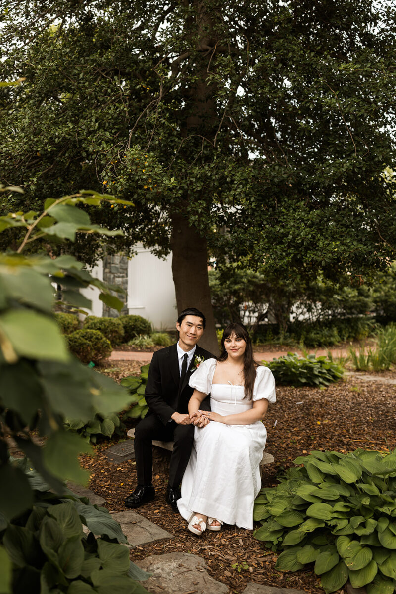 romantic bride and groom moments surrounded by lush greenery in old town fairfax